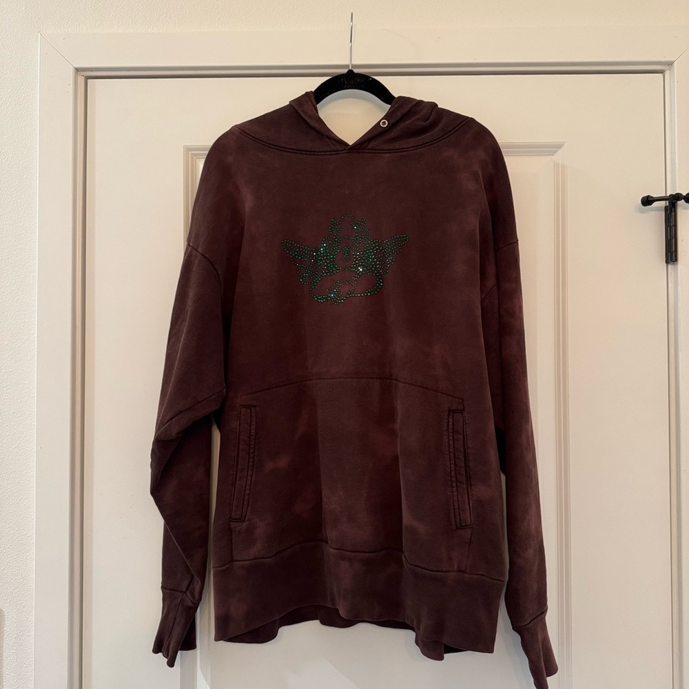 Brown Boys Lie Hoodie with Green Rhinestones